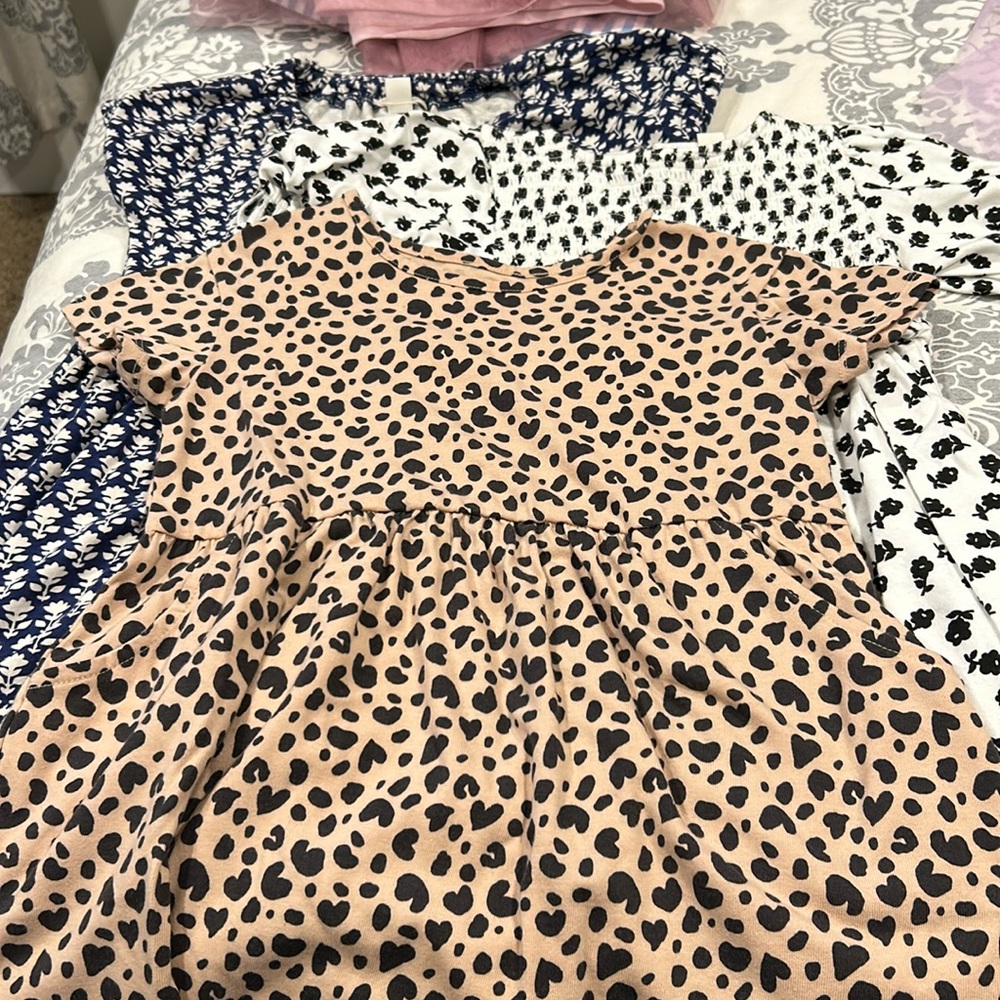 3 girls dresses. Size 5. Two are from Crewcuts and the leopard is from Target.